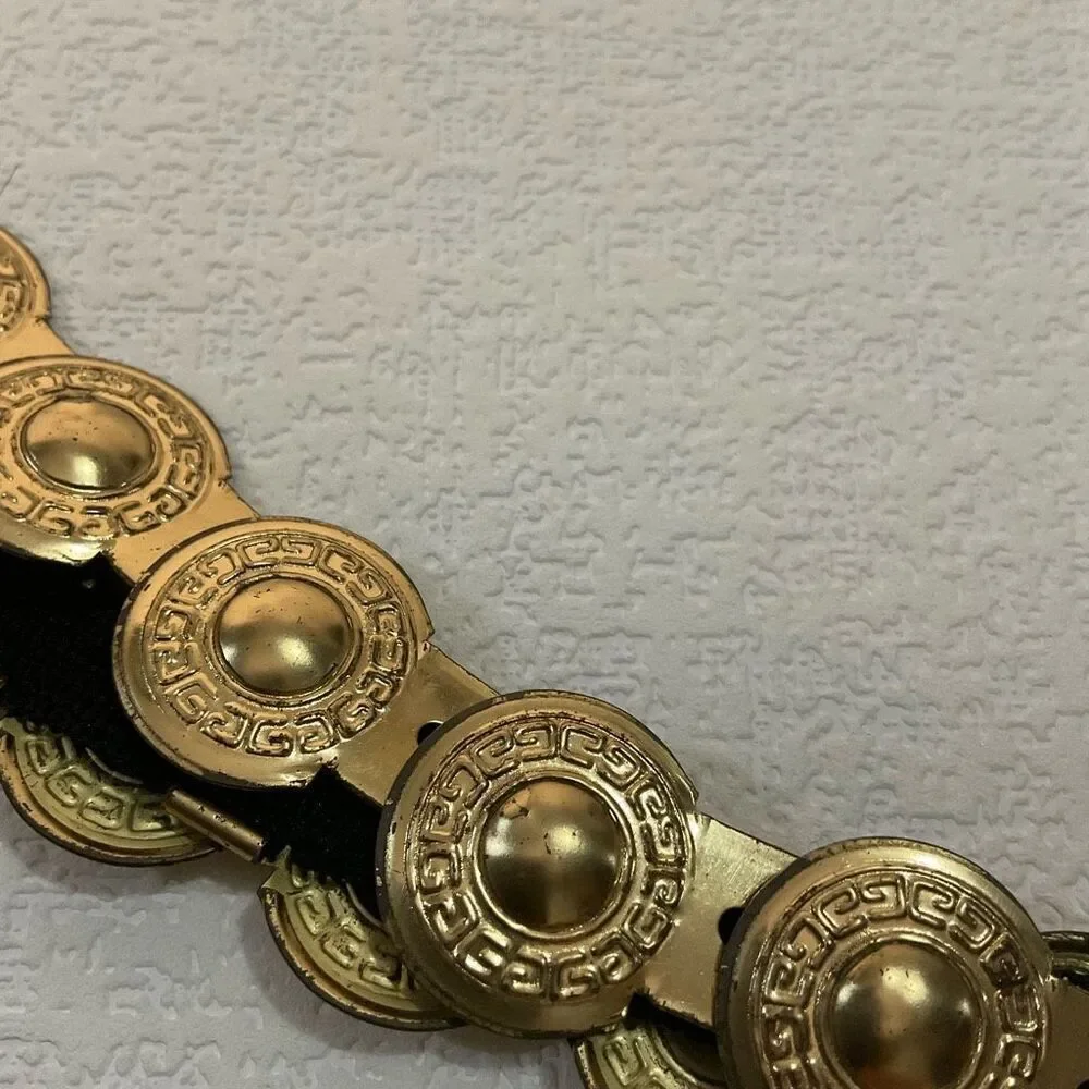 Vintage Gold Metal/Tin Medallions Belt 42”Greek Style Not stretchy Costume Craft
